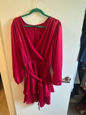 City Chic Red Wrap Mini Dress with Tie Waist - Size 16